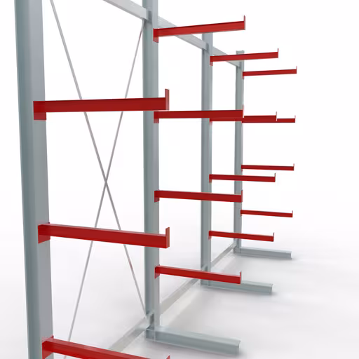 Abbildung Nr 7 des Artikels K 6000 Komplettregal, einseitig, 3000 x 6000 x 750 mm, RAL 7001 / RAL 3000, 5 Lagerebenen aus der Produktgruppe Kragarmregale von der Marke Schulte Lagertechnik