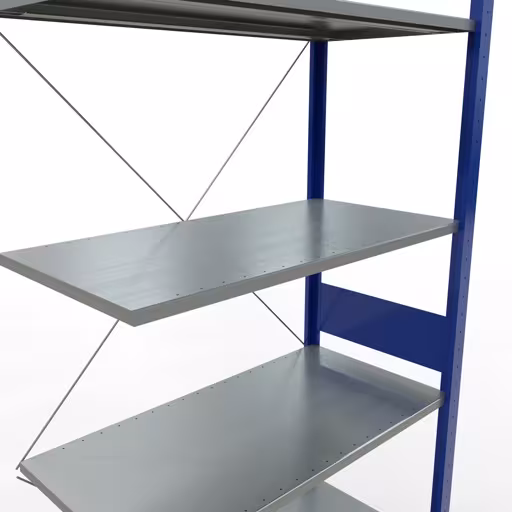 Produktbild Nr.14 des Artikels Anbauregal, Fachbodenregal Stecksystem MULTIplus150, 3000 x 1000 x 500 mm (HxBxT), 7 Fachböden, Kreuzstrebe, RAL 5010/verzinkt aus der Produktreihe Stecksystem von der Marke Schulte Lagertechnik