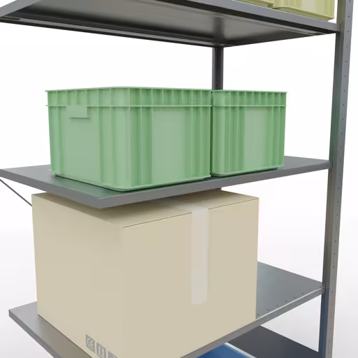 Produktbild Nr 12 des Artikels Anbauregal, Fachbodenregal Stecksystem MULTIplus150, 2000 x 1000 x 600 mm (HxBxT), 5 Fachböden, Kreuzstrebe, verzinkt Abbildung Nr 12 des Artikels Anbauregal, Fachbodenregal Stecksystem MULTIplus150, 2000 x 1000 x 600 mm (HxBxT), 5 Fachböden, Kreuzstrebe, verzinkt aus der Produktgruppe Stecksystem von der Marke Schulte Lagertechnik