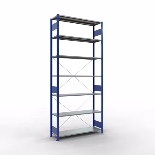 Grundregal, Fachbodenregal Stecksystem MULTIplus150, 3000 x 1300 x 400 mm (HxBxT), 7 Fachböden, Kreuzstrebe, RAL 5010 enzianblau/verzinkt von der Marke Schulte Lagertechnik Grundregal, Fachbodenregal Stecksystem MULTIplus150, 3000 x 1300 x 400 mm (HxBxT), 7 Fachböden, Kreuzstrebe, RAL 5010 enzianblau/verzinkt aus der Kategorie Grundregal mit der Artikelnummer 12742-130-B