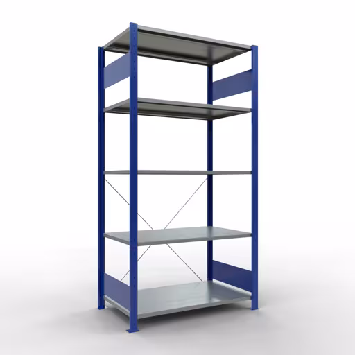 Abbildung Nr 10 des Artikels Grundregal, Fachbodenregal Stecksystem MULTIplus85, 2000 x 1000 x 600 mm (HxBxT), 5 Fachböden, Kreuzstrebe, RAL 5010 enzianblau aus der Produktgruppe Stecksystem von der Marke Schulte Lagertechnik