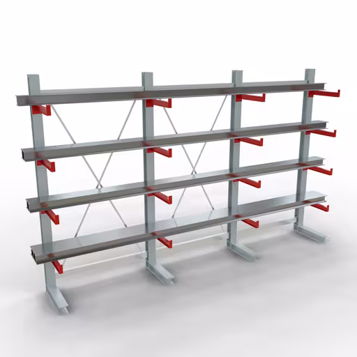 Produktbild Nr 10 des Artikels K 3000 Komplettregal, einseitig, 2500 x 3900 x 500 mm, RAL 7001 / RAL 3000, 5 Lagerebenen Abbildung Nr 10 des Artikels K 3000 Komplettregal, einseitig, 2500 x 3900 x 500 mm, RAL 7001 / RAL 3000, 5 Lagerebenen aus der Produktgruppe Kragarmregale von der Marke Schulte Lagertechnik