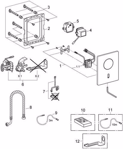 Technische Zeichnung 3991934 Elektronic Tectron Rondo für Urinal chrom GROHE