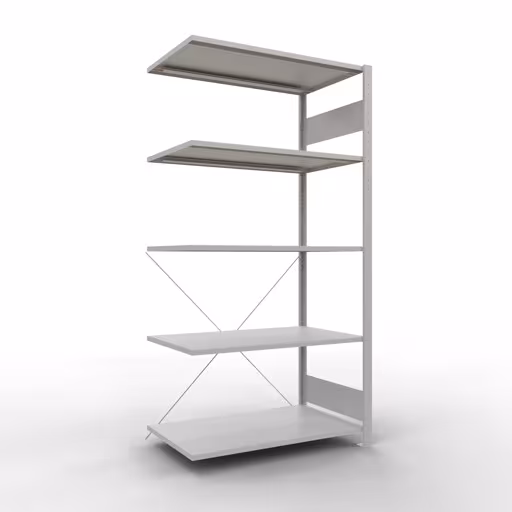 Anbauregal, Fachbodenregal Stecksystem MULTIplus85, 2000 x 1000 x 600 mm (HxBxT), 5 Fachböden, Kreuzstrebe, RAL 7035 lichtgrau von der Marke Schulte Lagertechnik Anbauregal, Fachbodenregal Stecksystem MULTIplus85, 2000 x 1000 x 600 mm (HxBxT), 5 Fachböden, Kreuzstrebe, RAL 7035 lichtgrau aus der Kategorie Anbauregal mit der Artikelnummer 33065