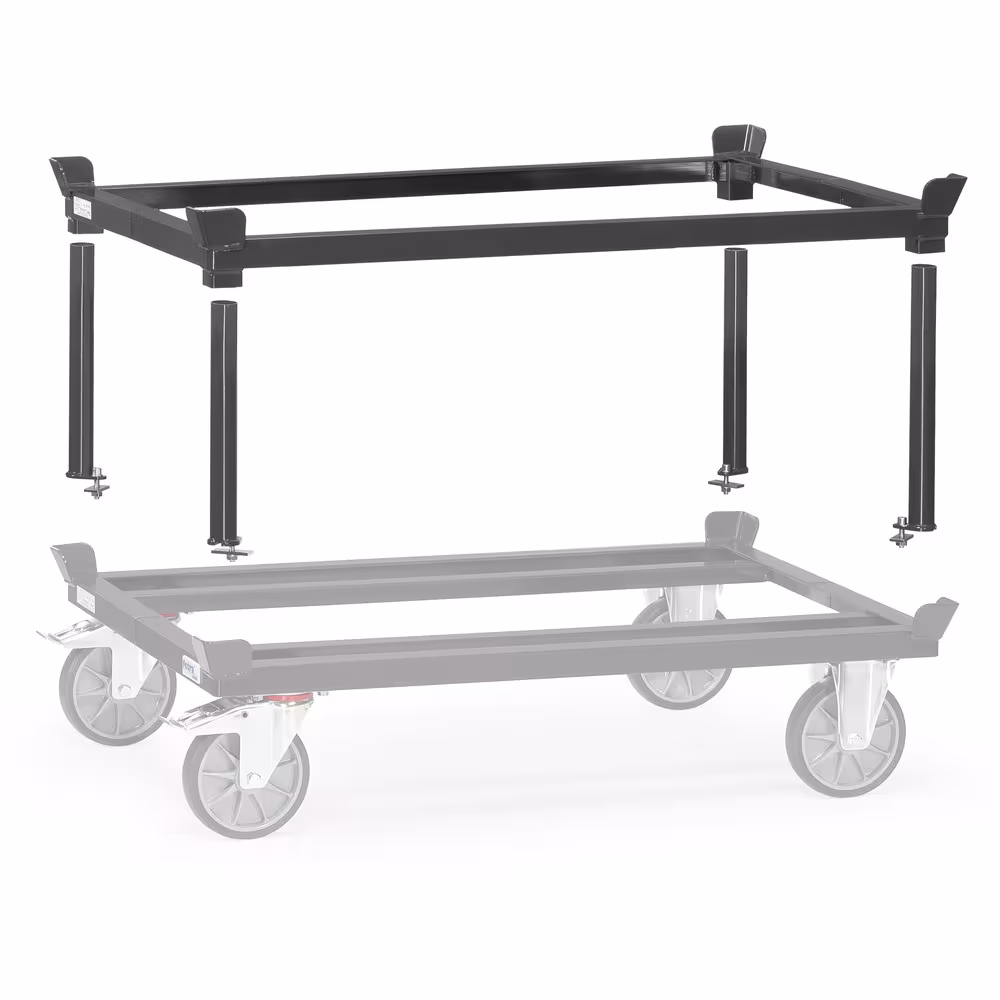 Aufsetzrahmen 22921-7016 für mit Fangecken, stabile Stützrohre mit Fußplatten, einsteckbar in Eckhülsen am Aufsetzrahmen mit der Artikelnr. 22921-7016 Aufsetzrahmen 22921-7016 für mit Fangecken, stabile Stützrohre mit Fußplatten, einsteckbar in Eckhülsen am Aufsetzrahmen von Fetra aus der Kategorie Transportsysteme