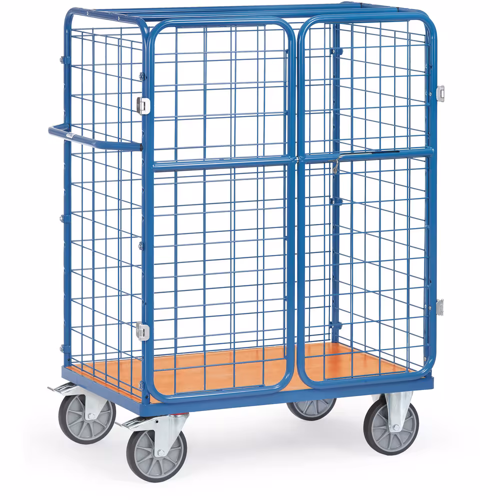 Produktgruppe Paketwagen niedrig Türen Baukasten-System, Stahlrohr und Profilstahl geschweißt, pulverbeschichtet blau RAL 5007 Paketwagen 8481-3 Breite 600 mm, Länge 1000 mm von der Marke Fetra aus der Kategorie Transportsysteme