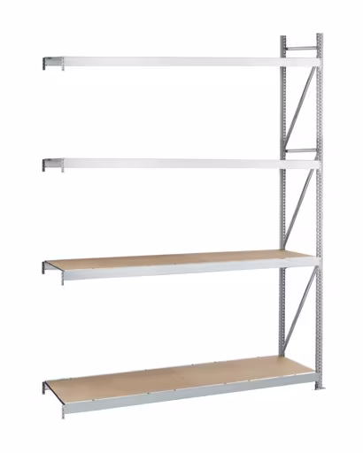Anbauregal, Weitspannregal WS 3000 mit Spanplatten, 2500 x 2000 x 500 mm, verzinkt, 4 Ebenen, Fachlast 500 kg, Feldlast 2.000 kg aus der Kategorie WS3000 für Fachlasten bis 500kg mit der Artikelnummer 22053