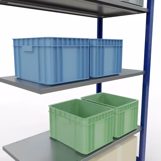 Abbildung Nr 15 des Artikels Anbauregal, Fachbodenregal Stecksystem MULTIplus85, 2000 x 1000 x 500 mm (HxBxT), 5 Fachböden, Längenriegel, RAL 5010 enzianblau aus der Produktgruppe Stecksystem von der Marke Schulte Lagertechnik