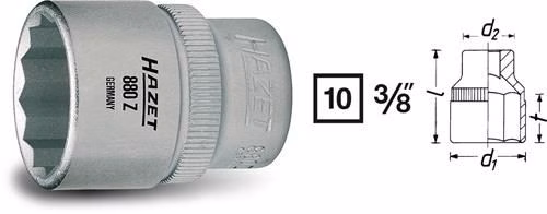 Steckschlüsseleinsatz 880Z 3/8 Zoll 12-kant SW 10mm Länge 25mm HAZET