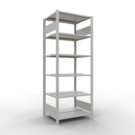 Grundregal, Büro-Fachbodenregal Stecksystem MULTIplus150, 2000 x 750 x 600 mm (HxBxT), 6 Fachböden, Längenriegel, mit Mittelanschlag, lichtgrau aus der Kategorie Stecksystem mit der Artikelnummer 36042