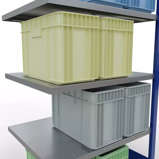 Produktbild Nr 13 des Artikels Anbauregal, Fachbodenregal Stecksystem MULTIplus250, 2000 x 1000 x 800 mm (HxBxT), 5 Fachböden, Längenriegel, RAL 5010 enzianblau/verzinkt Abbildung Nr 13 des Artikels Anbauregal, Fachbodenregal Stecksystem MULTIplus250, 2000 x 1000 x 800 mm (HxBxT), 5 Fachböden, Längenriegel, RAL 5010 enzianblau/verzinkt aus der Produktgruppe Stecksystem von der Marke Schulte Lagertechnik