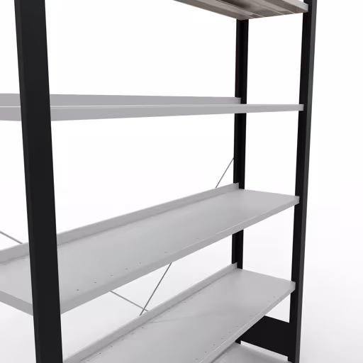Abbildung Nr 8 des Artikels Grundregal, Büro-Fachbodenregal Stecksystem MULTIplus85, 2000 x 1300 x 300 mm (HxBxT), 6 Fachböden, Kreuzstrebe, mit Anschlagleiste, schwarz/lichtgrau aus der Produktgruppe Büroregale von der Marke Schulte Lagertechnik