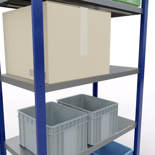 Produktbild Nr 14 des Artikels Grundregal, Fachbodenregal Stecksystem MULTIplus250, 2000 x 1000 x 500 mm (HxBxT), 5 Fachböden, Längenriegel, RAL 5010 enzianblau/verzinkt Abbildung Nr 14 des Artikels Grundregal, Fachbodenregal Stecksystem MULTIplus250, 2000 x 1000 x 500 mm (HxBxT), 5 Fachböden, Längenriegel, RAL 5010 enzianblau/verzinkt aus der Produktgruppe Stecksystem von der Marke Schulte Lagertechnik