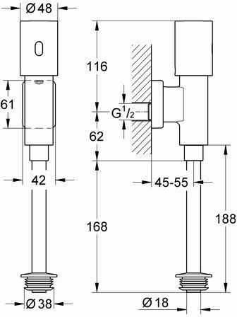 Technische Zeichnung 3991932 Elektronic Tectron Rondo für Urinal chrom GROHE