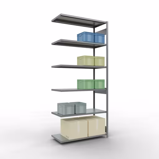 Produktbild Nr 13 des Artikels Anbauregal, Fachbodenregal Stecksystem MULTIplus250, 3000 x 1300 x 600 mm (HxBxT), 7 Fachböden, Längenriegel, verzinkt Abbildung Nr 13 des Artikels Anbauregal, Fachbodenregal Stecksystem MULTIplus250, 3000 x 1300 x 600 mm (HxBxT), 7 Fachböden, Längenriegel, verzinkt aus der Produktgruppe Stecksystem von der Marke Schulte Lagertechnik