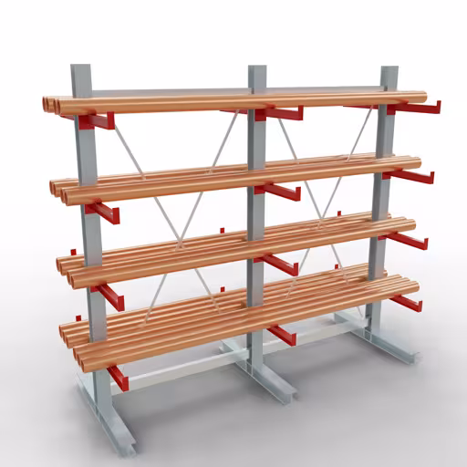 Abbildung Nr 12 des Artikels K 3000 Komplettregal, doppelseitig, 2500 x 2600 x 500 mm, RAL 7001 / RAL 3000, 5 Lagerebenen aus der Produktgruppe Kragarmregale von der Marke Schulte Lagertechnik