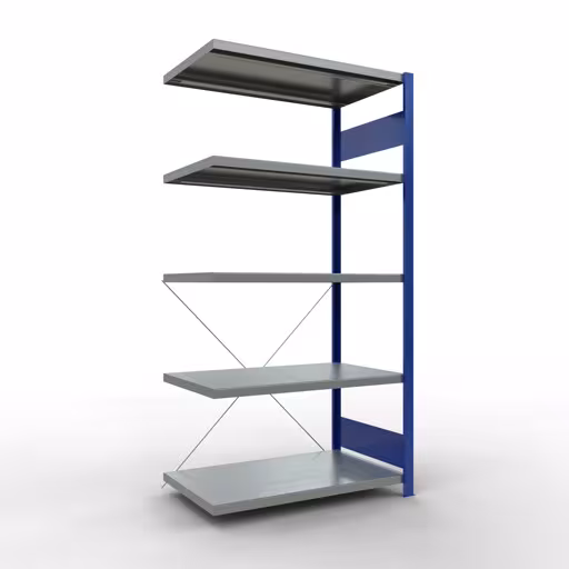 Anbauregal, Fachbodenregal Stecksystem MULTIplus330, 2000 x 1000 x 600 mm (HxBxT), 5 Fachböden, Kreuzstrebe, RAL 5010 enzianblau/verzinkt von der Marke Schulte Lagertechnik Anbauregal, Fachbodenregal Stecksystem MULTIplus330, 2000 x 1000 x 600 mm (HxBxT), 5 Fachböden, Kreuzstrebe, RAL 5010 enzianblau/verzinkt aus der Kategorie Anbauregal mit der Artikelnummer 13965-B
