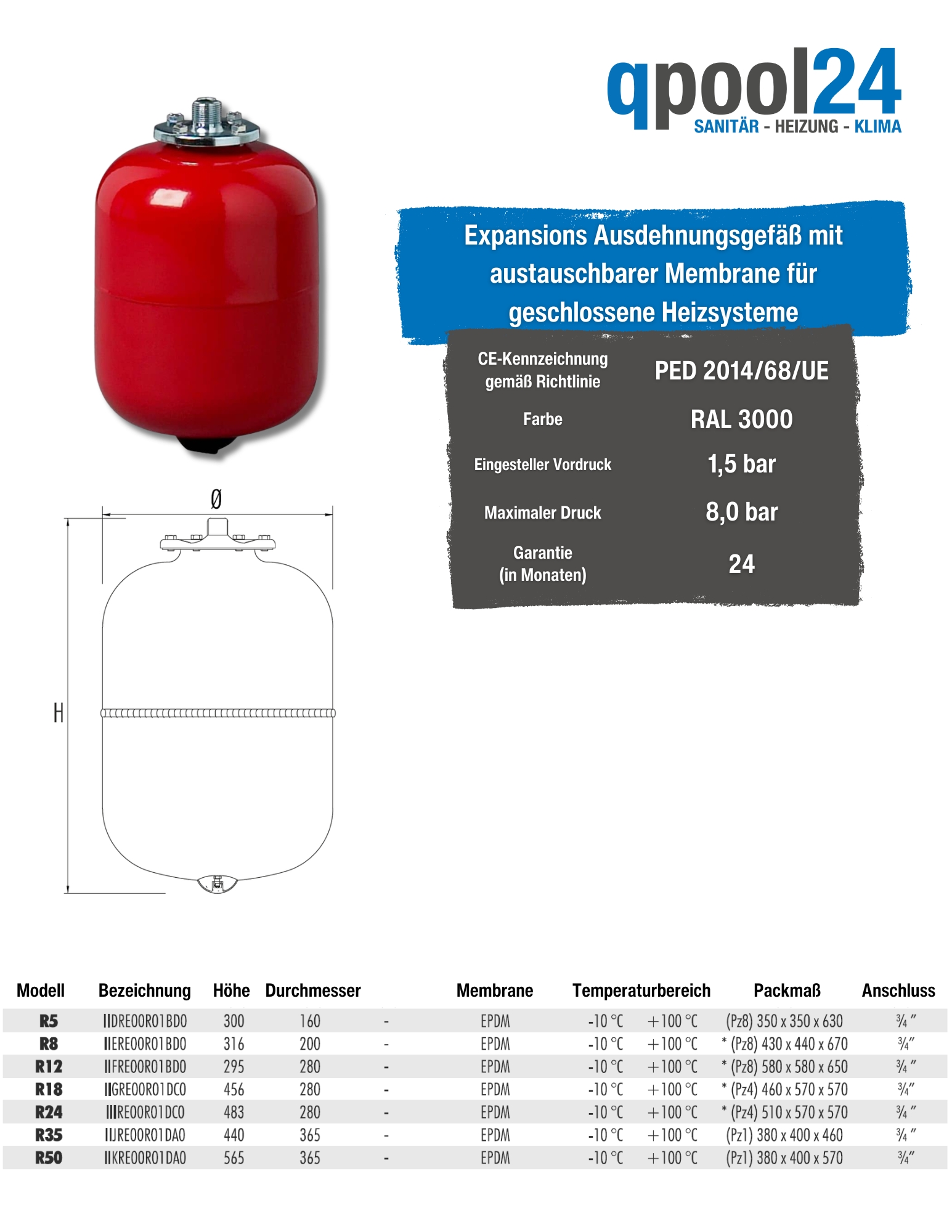 Zilio Membran Ausdehnungsgefäß Heizung 8 Liter