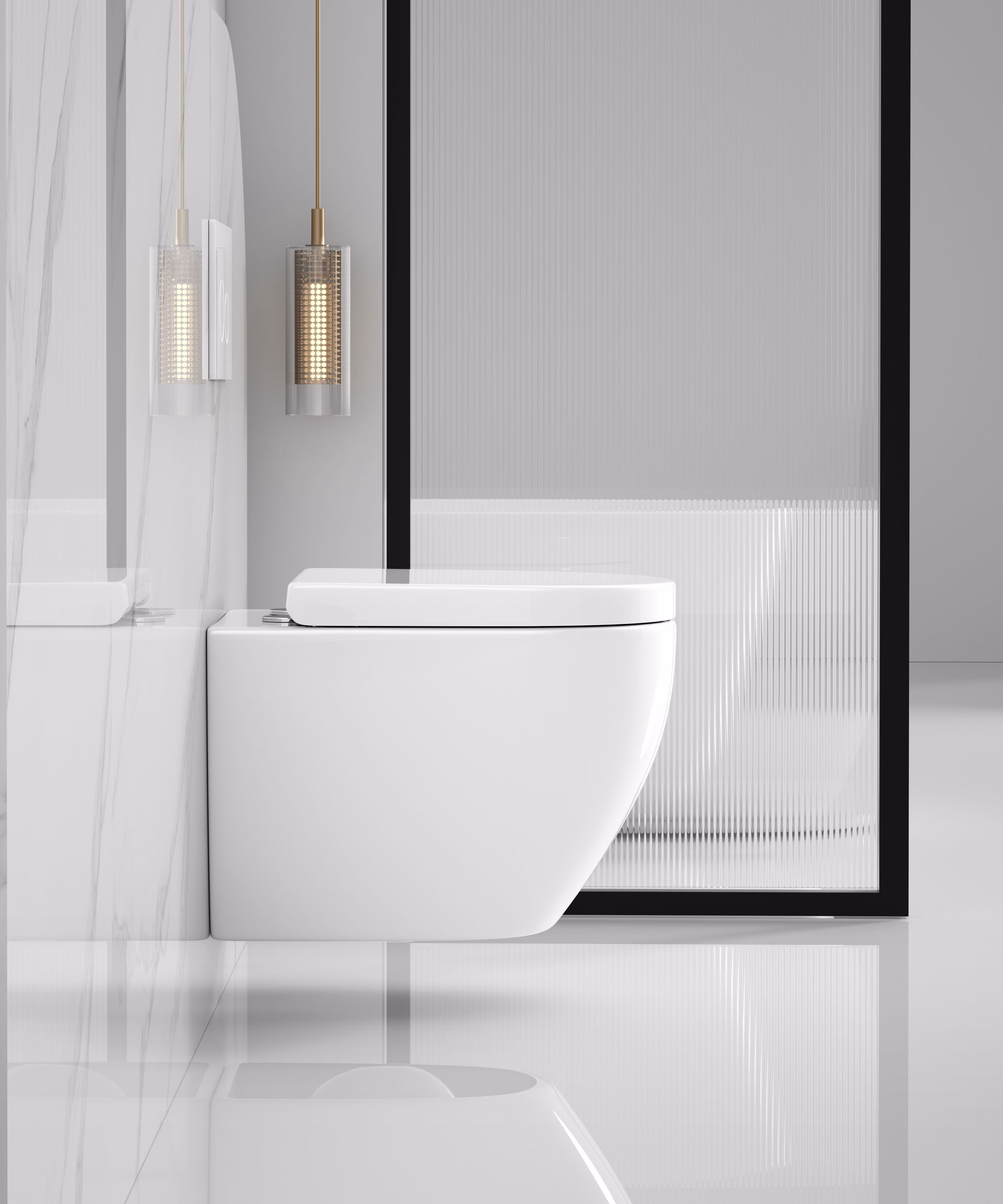 sanicomfort Wand-WC-Set Adonis 2.0 mit Turbo Flush Spültechnik 360° Spülung weiß, WC-Sitz mit Absenkautomatik spülrandlos