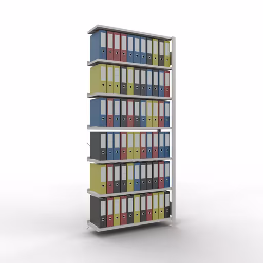 Abbildung Nr 12 des Artikels Anbauregal, Büro-Fachbodenregal Stecksystem MULTIplus85, 2300 x 1000 x 300 mm (HxBxT), 7 Fachböden, Kreuzstrebe, mit Anschlagleiste, lichtgrau aus der Produktgruppe Büroregale von der Marke Schulte Lagertechnik