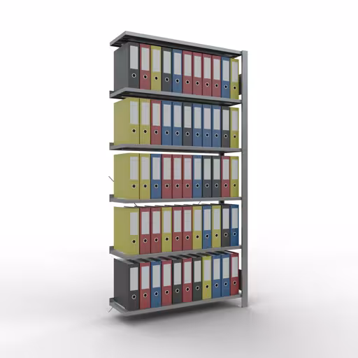 Abbildung Nr 12 des Artikels Anbauregal, Büro-Fachbodenregal Stecksystem MULTIplus85, 2000 x 1000 x 300 mm (HxBxT), 6 Fachböden, Kreuzstrebe, verzinkt, mit Anschlagleiste aus der Produktgruppe Büroregale von der Marke Schulte Lagertechnik