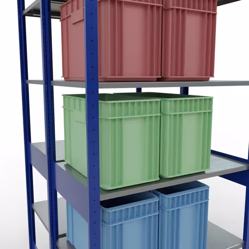 Andere Ansicht des Artikels Grundregal, Doppelregal, Fachbodenregal Stecksystem MULTIplus150, 2500 x 1000 x (2x600) mm (HxBxT), 2x6 Fachböden, Längenriegel, RAL 5010 enzianblau Andere Ansicht des Artikels Grundregal, Doppelregal, Fachbodenregal Stecksystem MULTIplus150, 2500 x 1000 x (2x600) mm (HxBxT), 2x6 Fachböden, Längenriegel, RAL 5010 enzianblau aus der Kategorie Fachbodenregale