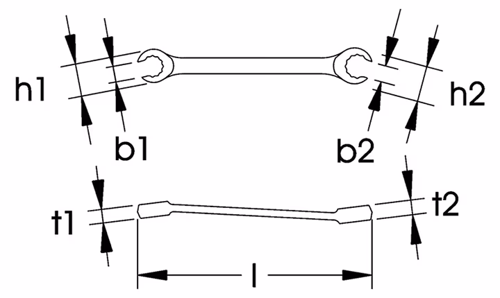 Skizze 826856 Zölliger Offene Doppelringschlüssel, ELORA-121A-7/16"x1/2"