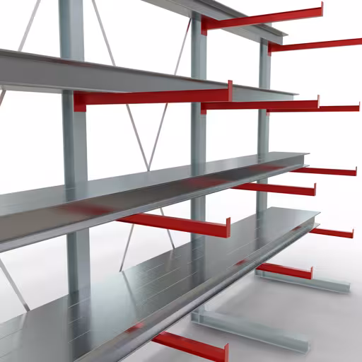 Abbildung Nr 10 des Artikels K 6000 Komplettregal, einseitig, 3000 x 4500 x 1000 mm, RAL 7001 / RAL 3000, 5 Lagerebenen aus der Produktgruppe Kragarmregale von der Marke Schulte Lagertechnik