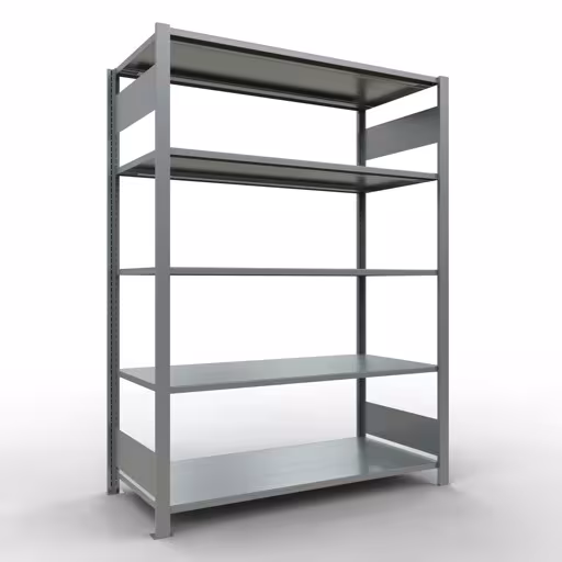 Grundregal, Büro-Fachbodenregal Stecksystem MULTIplus150, 1800 x 1300 x 600 mm (HxBxT), 5 Fachböden, Längenriegel, verzinkt, ohne Mittelanschlag aus der Kategorie Stecksystem mit der Artikelnummer 17756