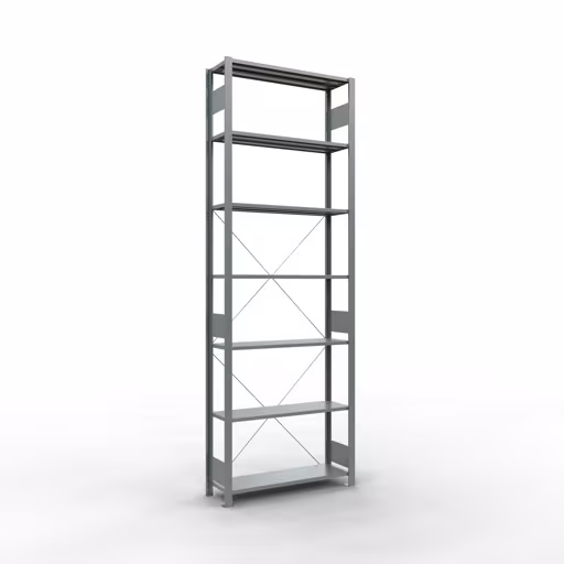 Grundregal, Fachbodenregal Stecksystem MULTIplus85, 3000 x 1000 x 300 mm (HxBxT), 7 Fachböden, Kreuzstrebe, verzinkt von der Marke Schulte Lagertechnik Grundregal, Fachbodenregal Stecksystem MULTIplus85, 3000 x 1000 x 300 mm (HxBxT), 7 Fachböden, Kreuzstrebe, verzinkt aus der Kategorie Grundregal mit der Artikelnummer 13132