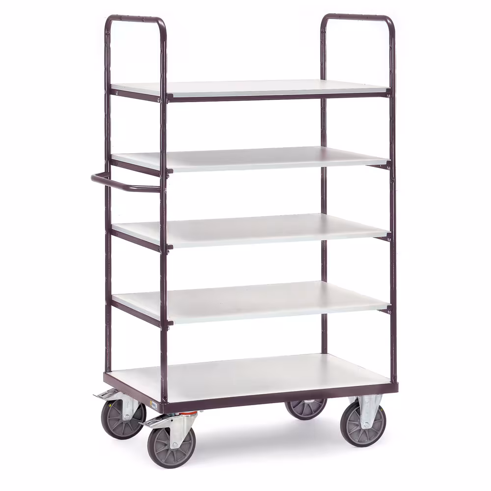 ESD-Etagenwagen 9341 Breite 600 mm, Länge 1000 mm von der Marke Fetra ESD-Etagenwagen 5 Etagen Elektrisch leitfähige Ausführung pulverbeschichtet, schiefergrau RAL 7015, Schraub- und Steckkonstruktion Typ Ladeflächenbreite: 600 mm aus der Kategorie ESD-Geräte mit der Artikelnr. 9341