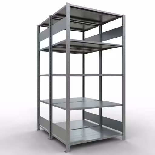 Grundregal, Doppelregal, Fachbodenregal Stecksystem MULTIplus150, 2000 x 1000 x (2x600) mm (HxBxT), 2x5 Fachböden, Längenriegel, verzinkt aus der Kategorie Doppelregale mit der Artikelnummer 17860