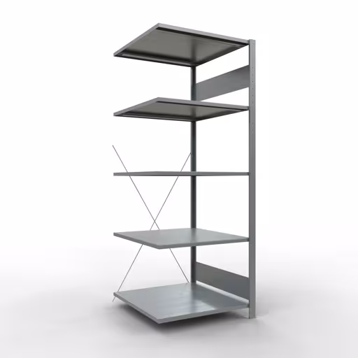 Anbauregal, Fachbodenregal Stecksystem MULTIplus150, 2000 x 750 x 800 mm (HxBxT), 5 Fachböden, Kreuzstrebe, verzinkt aus der Kategorie Anbauregal mit der Artikelnummer 12785-75
