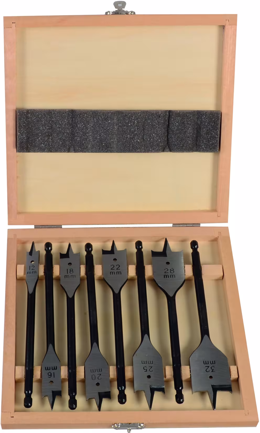 Zusatzbild des Artikels Flachholzbohrer-Set 8 teilig Durchmesser 12-16-18-20-22-25-28-32 mm aus Bohrer