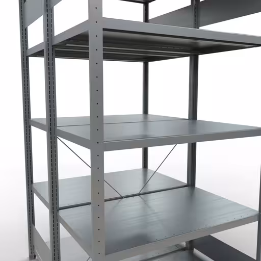Zusatzbild des Artikels Grundregal, Doppelregal, Fachbodenregal Stecksystem MULTIplus250, 2000 x 1000 x (2x600) mm (HxBxT), 2x5 Fachböden, Kreuzstrebe, verzinkt aus Doppelregale