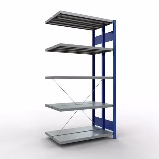 Anbauregal, Doppelregal, Fachbodenregal Stecksystem MULTIplus250, 2000 x 1000 x (2x300) mm (HxBxT), 2x5 Fachböden, Kreuzstrebe, RAL 5010 enzianblau von der Marke Schulte Lagertechnik Anbauregal, Doppelregal, Fachbodenregal Stecksystem MULTIplus250, 2000 x 1000 x (2x300) mm (HxBxT), 2x5 Fachböden, Kreuzstrebe, RAL 5010 enzianblau aus der Kategorie Doppelregale mit der Artikelnummer 32135-A-B