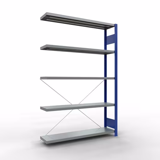 Anbauregal, Fachbodenregal Stecksystem MULTIplus250, 2000 x 1300 x 300 mm (HxBxT), 5 Fachböden, Kreuzstrebe, RAL 5010 enzianblau/verzinkt von der Marke Schulte Lagertechnik Anbauregal, Fachbodenregal Stecksystem MULTIplus250, 2000 x 1300 x 300 mm (HxBxT), 5 Fachböden, Kreuzstrebe, RAL 5010 enzianblau/verzinkt aus der Kategorie Anbauregal mit der Artikelnummer 12935-130-B