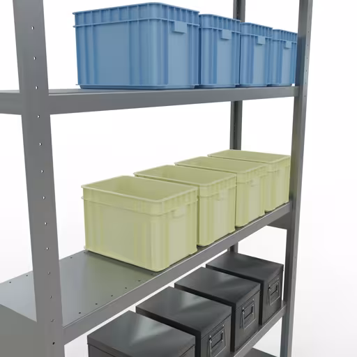 Produktbild Nr 13 des Artikels Grundregal, Fachbodenregal Stecksystem MULTIplus250, 2500 x 1300 x 300 mm (HxBxT), 6 Fachböden, Längenriegel, verzinkt Abbildung Nr 13 des Artikels Grundregal, Fachbodenregal Stecksystem MULTIplus250, 2500 x 1300 x 300 mm (HxBxT), 6 Fachböden, Längenriegel, verzinkt aus der Produktgruppe Stecksystem von der Marke Schulte Lagertechnik