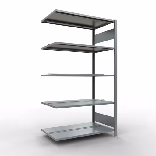 Anbauregal, Büro-Fachbodenregal Stecksystem MULTIplus150, 1800 x 1000 x 600 mm (HxBxT), 5 Fachböden, Längenriegel, verzinkt, mit Mittelanschlag aus der Kategorie Stecksystem mit der Artikelnummer 17740