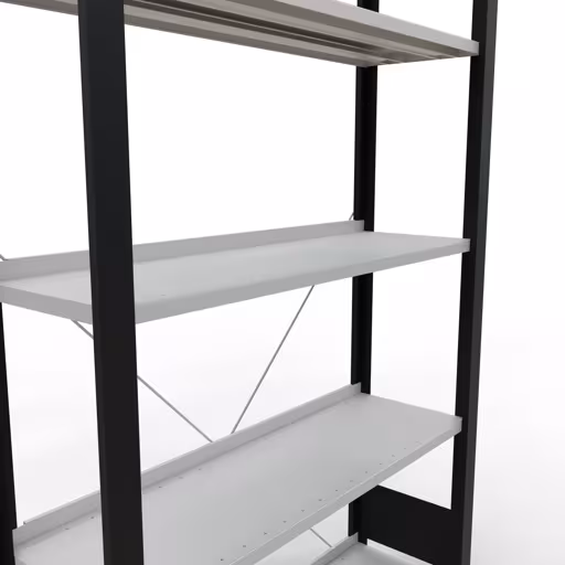Abbildung Nr 13 des Artikels Grundregal, Büro-Fachbodenregal Stecksystem MULTIplus85, 1800 x 1000 x 300 mm (HxBxT), 5 Fachböden, Kreuzstrebe, mit Anschlagleiste, schwarz/lichtgrau aus der Produktgruppe Büroregale von der Marke Schulte Lagertechnik
