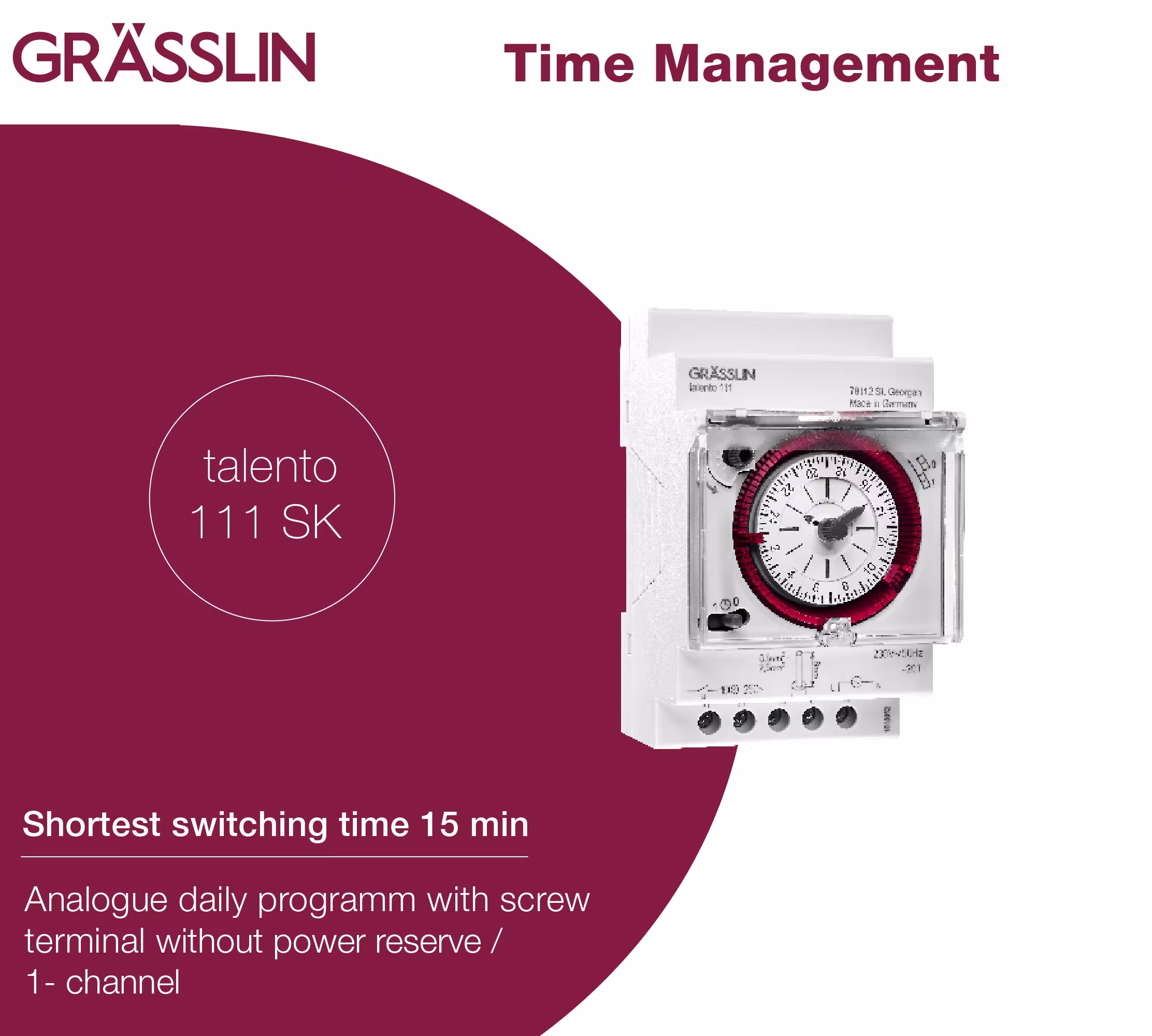 Verteilerschaltuhr talento 111 SK von der Marke Grässlin Zeitschalttechnik Verteilerschaltuhren talento Typ Ausführung: talento 111 SK aus der Kategorie Gebäudeautomation mit der Artikelnr. 012810011