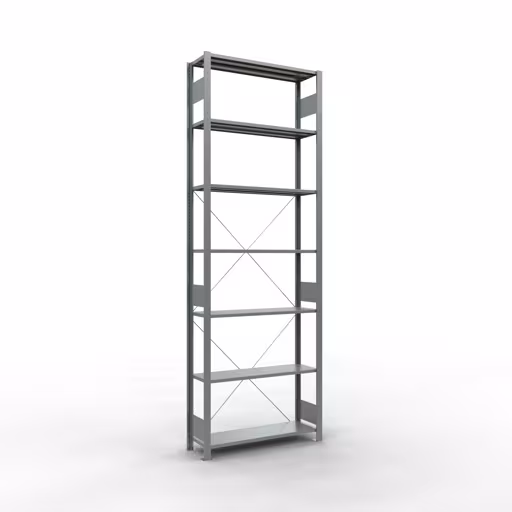 Abbildung Nr 14 des Artikels Grundregal, Fachbodenregal Stecksystem MULTIplus150, 3000 x 1000 x 300 mm (HxBxT), 7 Fachböden, Kreuzstrebe, verzinkt aus der Produktgruppe Stecksystem von der Marke Schulte Lagertechnik