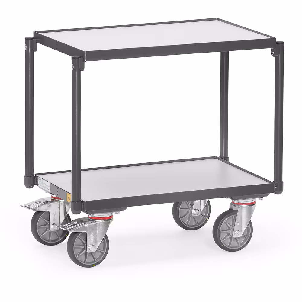 ESD-Etagenroller -2 Etagen mit Rand- Elektrisch leitfähige Ausführung, Stahlrohr und Profilstahl geschweißt, schiefergrau RAL 7015 von der Marke Fetra aus der Produktreihe Transportsysteme