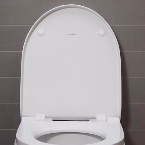 Detailbild 4051968 Abattant de toilette blanc Duravit n° 1 avec mécanisme de fermeture amortie et charnières en acier inoxydable.