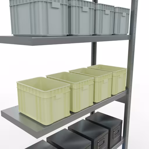 Produktbild Nr 12 des Artikels Anbauregal, Fachbodenregal Stecksystem MULTIplus250, 2500 x 1000 x 400 mm (HxBxT), 6 Fachböden, Längenriegel, verzinkt Abbildung Nr 12 des Artikels Anbauregal, Fachbodenregal Stecksystem MULTIplus250, 2500 x 1000 x 400 mm (HxBxT), 6 Fachböden, Längenriegel, verzinkt aus der Produktgruppe Stecksystem von der Marke Schulte Lagertechnik