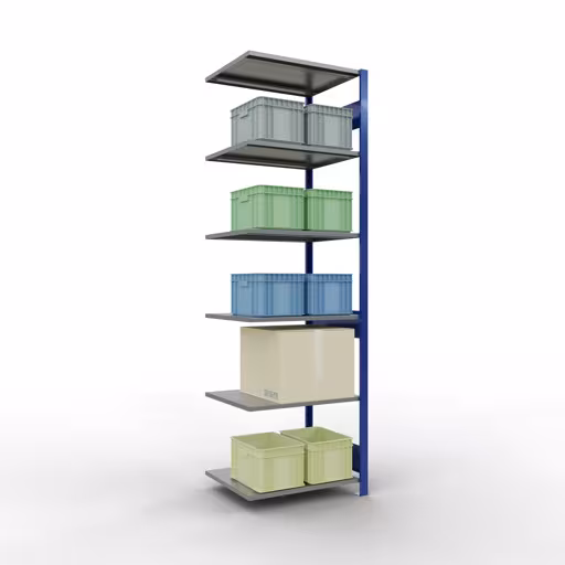 Anbauregal, Fachbodenregal Stecksystem MULTIplus150, 2500 x 750 x 600 mm (HxBxT), 6 Fachböden, Längenriegel, RAL 5010 enzianblau/verzinkt/verzinkt mit der GTIN 4004514281111 Anbauregal, Fachbodenregal Stecksystem MULTIplus150, 2500 x 750 x 600 mm (HxBxT), 6 Fachböden, Längenriegel, RAL 5010 enzianblau/verzinkt/verzinkt von Schulte Lagertechnik mit der Artikelnr. 12766-75-LR-B