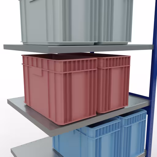 Zusatzbild des Artikels Anbauregal, Fachbodenregal Stecksystem MULTIplus250, 2500 x 1000 x 800 mm (HxBxT), 6 Fachböden, Längenriegel, RAL 5010 enzianblau/verzinkt aus Anbauregal
