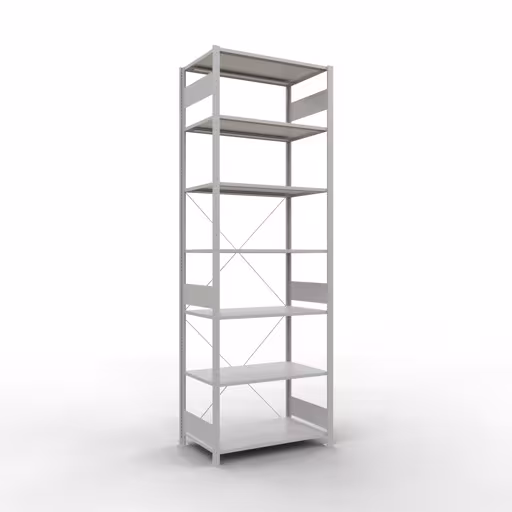 Abbildung Nr 7 des Artikels Grundregal, Fachbodenregal Stecksystem MULTIplus85, 3000 x 1000 x 600 mm (HxBxT), 7 Fachböden, Kreuzstrebe, RAL 7035 lichtgrau aus der Produktgruppe Stecksystem von der Marke Schulte Lagertechnik