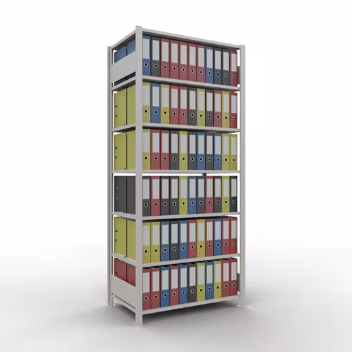 Abbildung Nr 16 des Artikels Grundregal, Büro-Fachbodenregal Stecksystem MULTIplus150, 2300 x 1000 x 600 mm (HxBxT), 7 Fachböden, Längenriegel, mit Mittelanschlag, lichtgrau aus der Produktgruppe Büroregale von der Marke Schulte Lagertechnik
