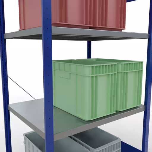 Zusatzbild des Artikels Grundregal, Fachbodenregal Stecksystem MULTIplus330, 2000 x 1000 x 800 mm (HxBxT), 5 Fachböden, Kreuzstrebe, RAL 5010 enzianblau/verzinkt aus Grundregal
